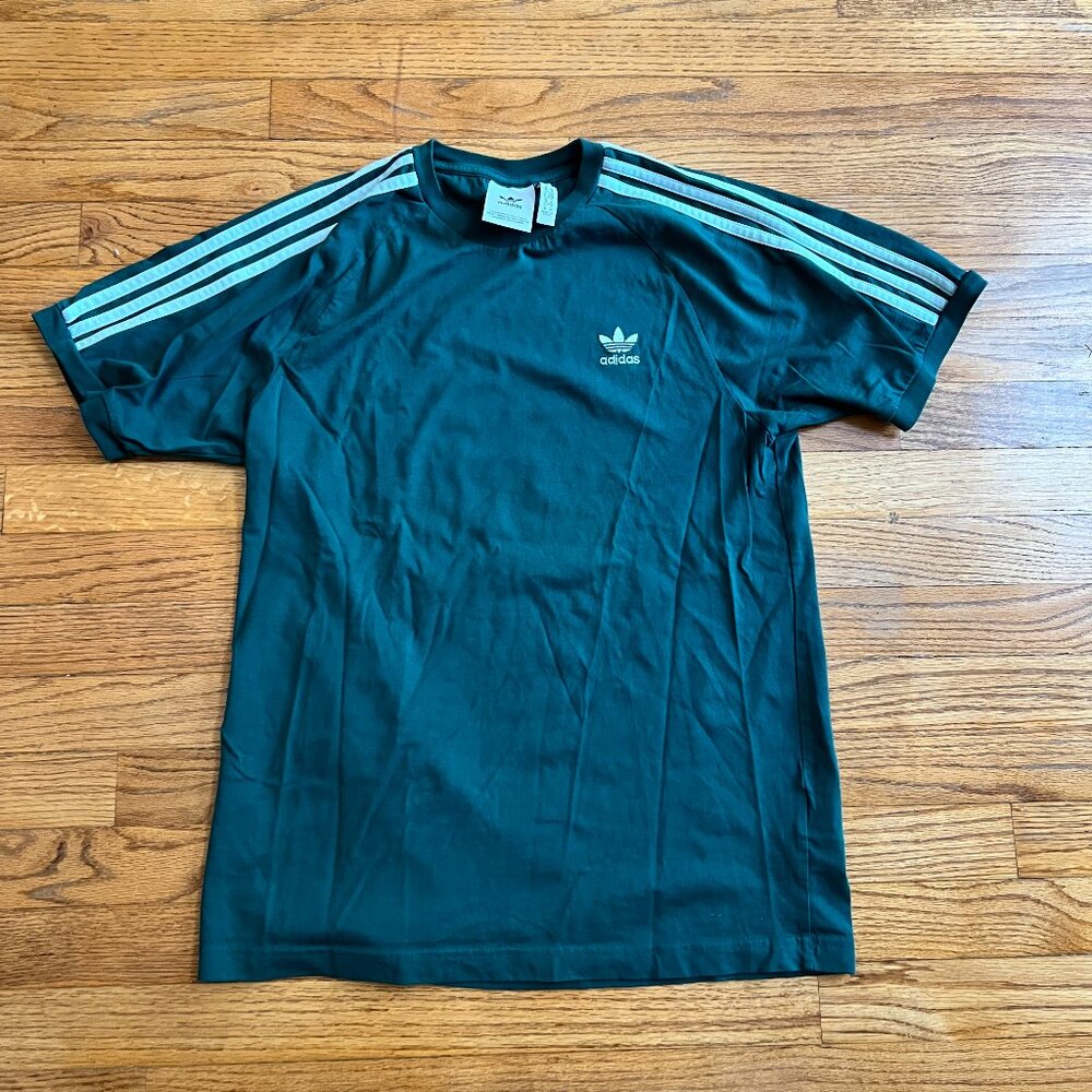 Men's Adidas Striped Short Sleeve Green Shirt Size M